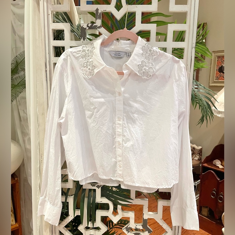 & Other Stories White Shirt with Embroidered Collar